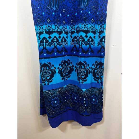 Colorful Floral Babydoll Tank Maxi Dress Blue 10 Geometric Damask Boho indie Art - Picture 5 of 10